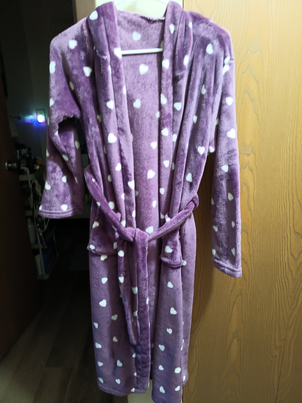 Others Follow Purple Plush Robe with White Heart Print
